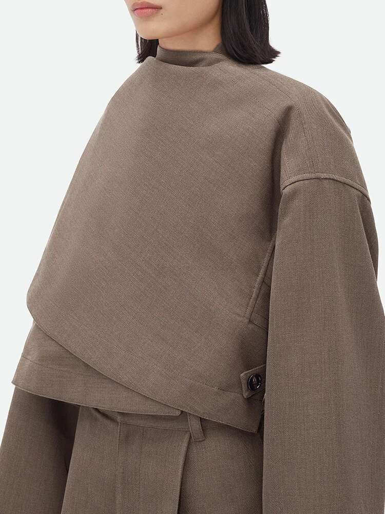BJTZ Solid Patchwork Button Ch – Wool Coat Peacoat recenzja i cena